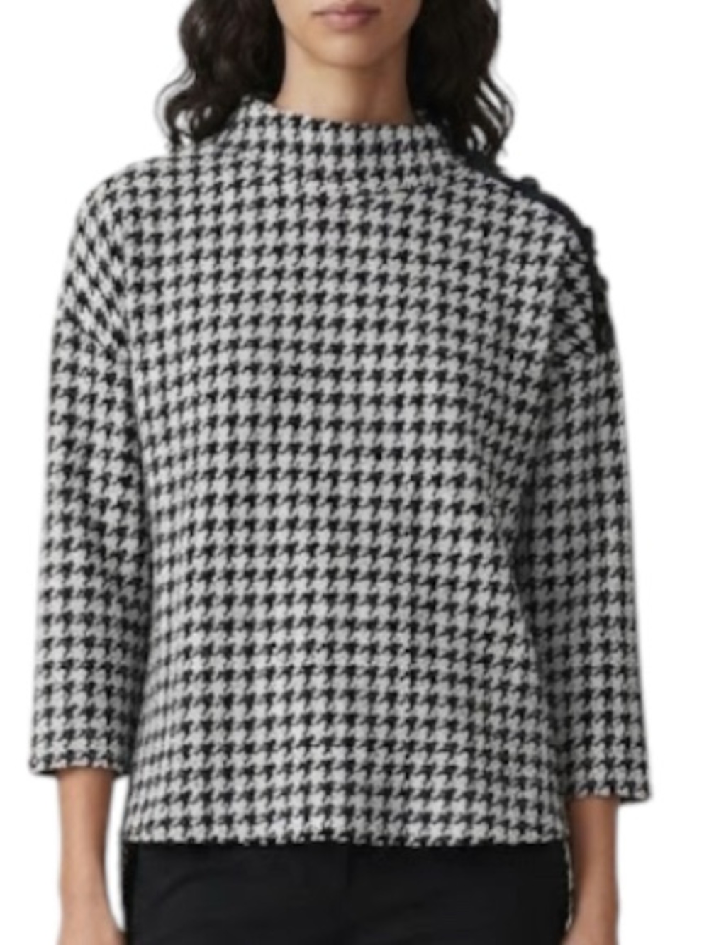 OLSEN Houndstooth Blouse Medium M Mock Neck Corporate Chic Workwear